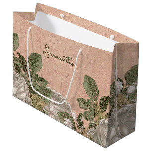 Personalized Vintage Floral Large Gift Bag