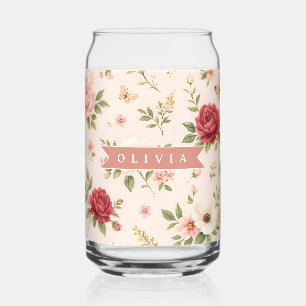 Personalized Vintage Floral Romantic Name Gift Can Glass