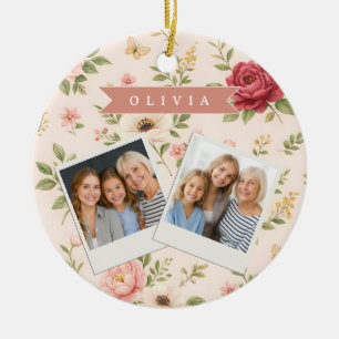 Personalized Vintage Floral Romantic Name Gift Ceramic Ornament
