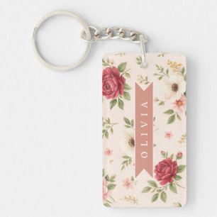 Personalized Vintage Floral Romantic Name Gift Keychain