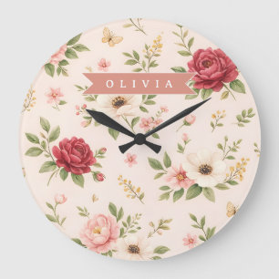 Personalized Vintage Floral Romantic Name Gift Large Clock