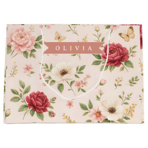 Personalized Vintage Floral Romantic Name Gift Large Gift Bag