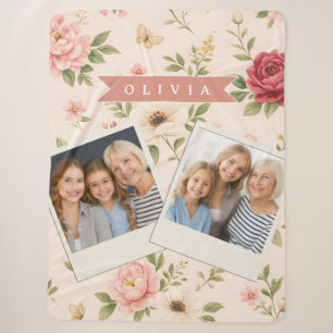 Personalized Vintage Floral Romantic Name Gift Sherpa Blanket