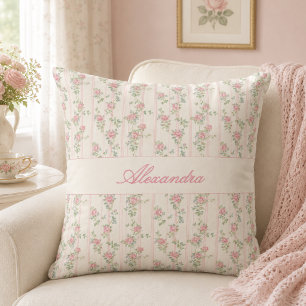 Personalized Vintage Floral Rose Monogram Throw Pillow