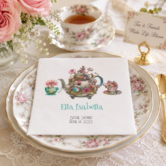 Personalized Vintage Floral Teapot Design  Napkin (Creator Uploaded)