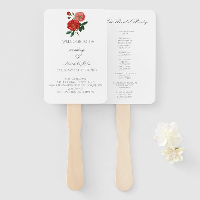 Personalized Vintage Floral Wedding Program Fans (Front and Back)