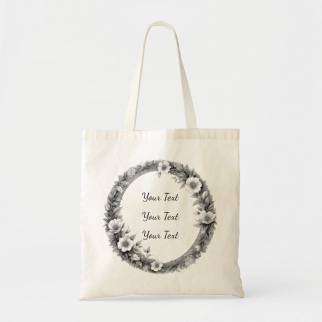 Personalized Vintage Floral Wreath Tote (Front)
