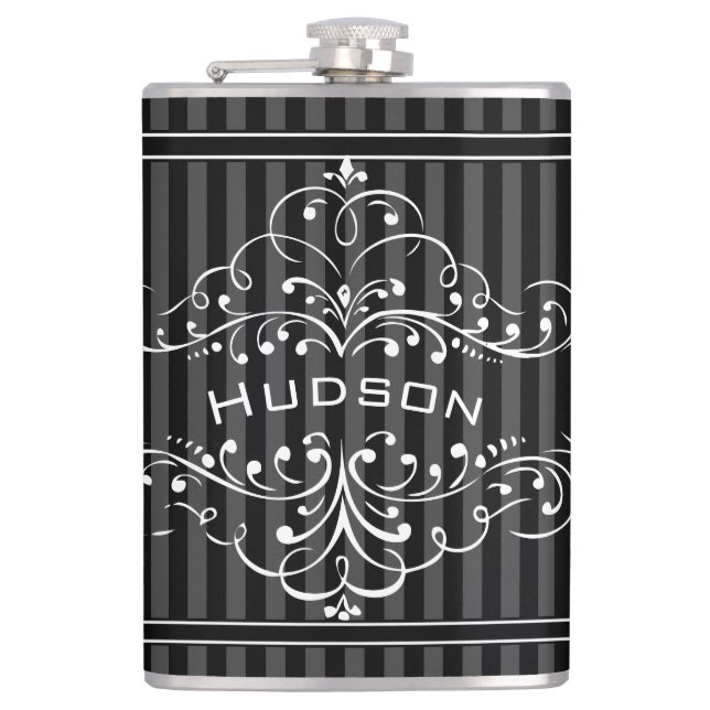 Personalized Vintage Flourish Mr. Hipster Hip Flask (Front)