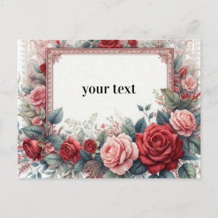 personalized vintage frame roses postcard