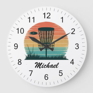 Personalized Vintage Frisbee Disc Golf Basket Large Clock