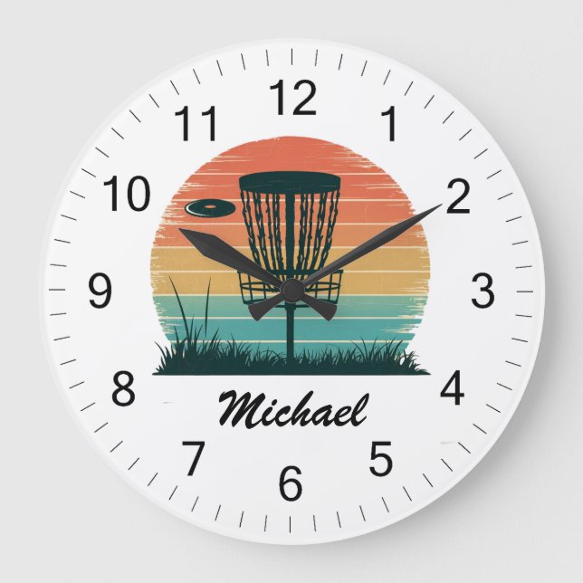 Personalized Vintage Frisbee Disc Golf Basket      Large Clock (Front)