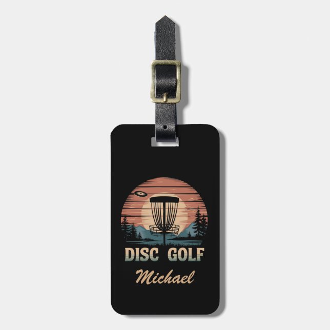 Personalized Vintage Frisbee Disc Golf Basket      Luggage Tag (Front Vertical)