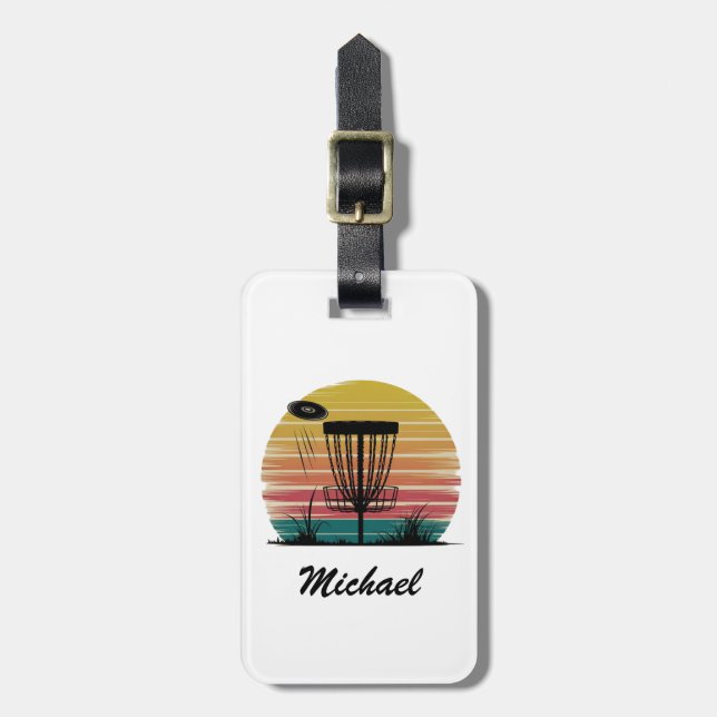 Personalized Vintage Frisbee Disc Golf Basket      Luggage Tag (Front Vertical)