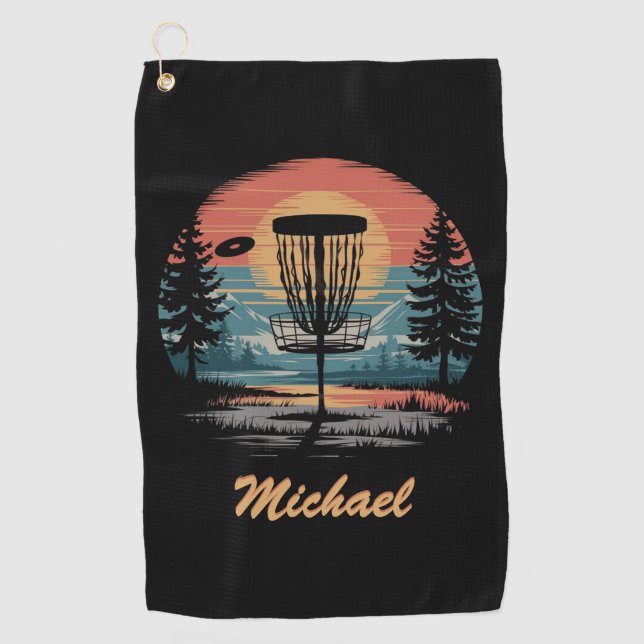 Personalized Vintage Frisbee Disc Golf Basket      Towel (Front)
