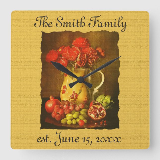 Personalized Vintage Fruit and Flowers Wall Clock (Front)