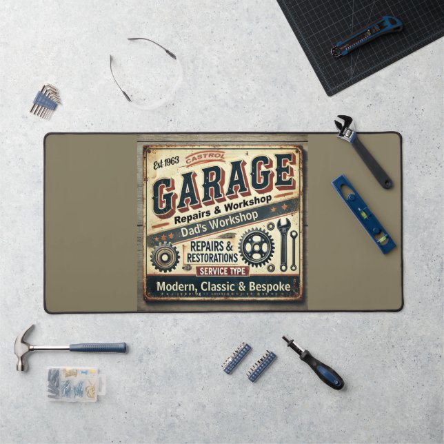  Personalized Vintage Garage Desk Mat  (Workstation)