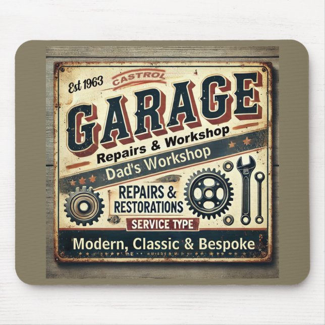 Personalized Vintage Garage Mousepad (Front)