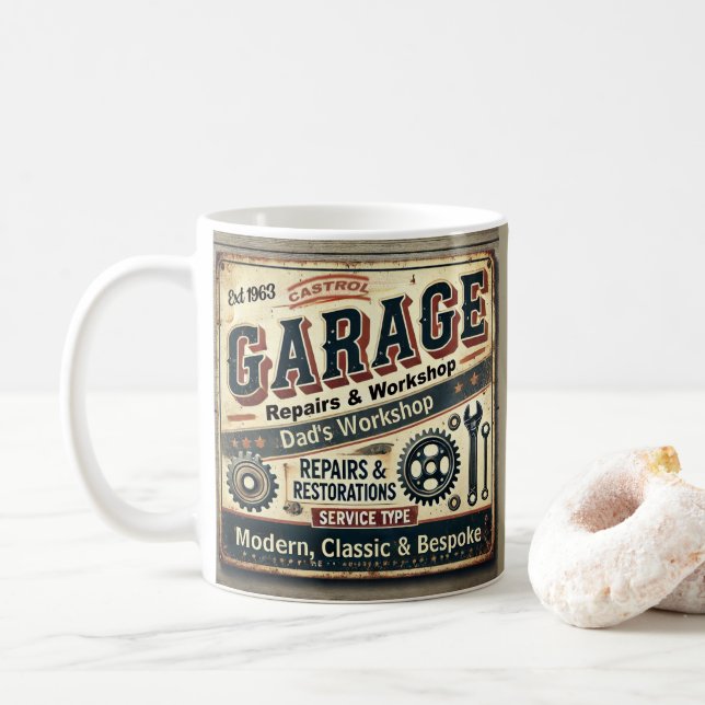 Personalized Vintage Garage Mug (With Donut)