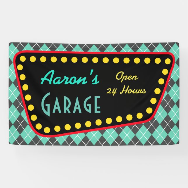 Personalized Vintage Garage Sign Banner (Horizontal)