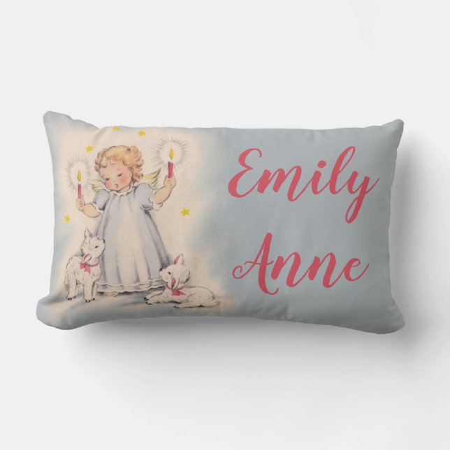 Personalized Vintage Girl Angel holding candles Lumbar Pillow (Front)