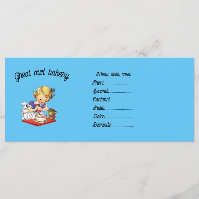Personalized vintage girl baking a cake   menu (Front)