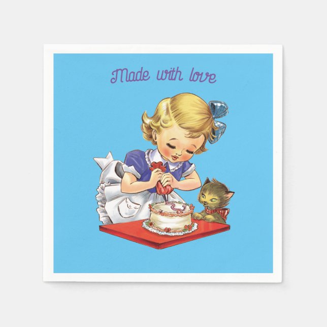 Personalized vintage girl baking a cake     napkin (Front)