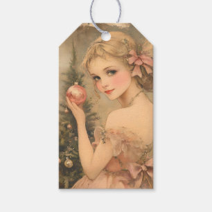 Personalized Vintage Girl with Pink Bauble Gift Tags