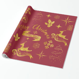 Personalized Vintage Gold Christmas Wrap Wrapping Paper