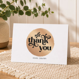 Personalized Vintage Gold Circle Flat Thank You Card
