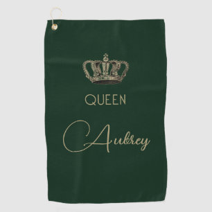 Personalized Vintage Gold Crown Queen Golf Towel