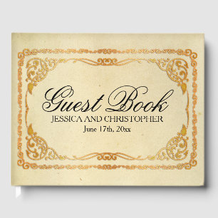 Personalized Vintage Gold Frame Wedding Guest Book