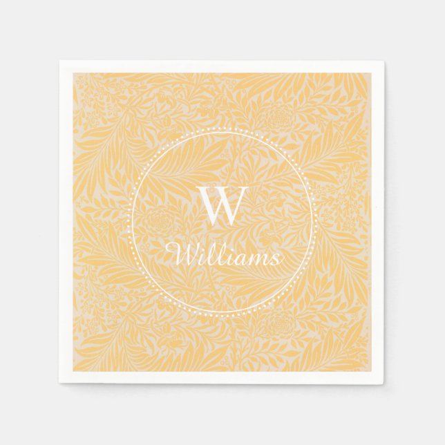 Personalized Vintage Gold Larkspur Flower Napkin (Front)