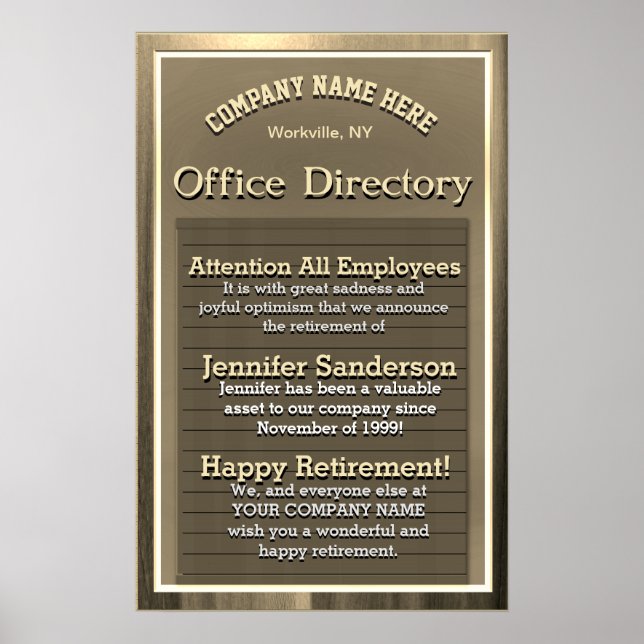 Personalized Vintage Gold Sign Retirement Gift (Front)