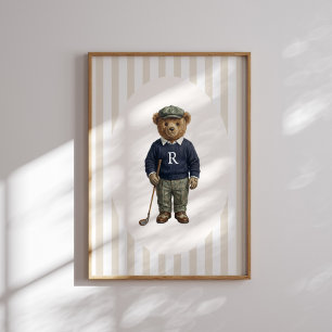 Personalized Vintage Golf Teddy Bear Wall Art
