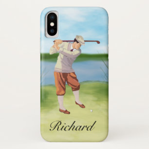Personalized Vintage Golfer by the Riverbank iPhone X Case