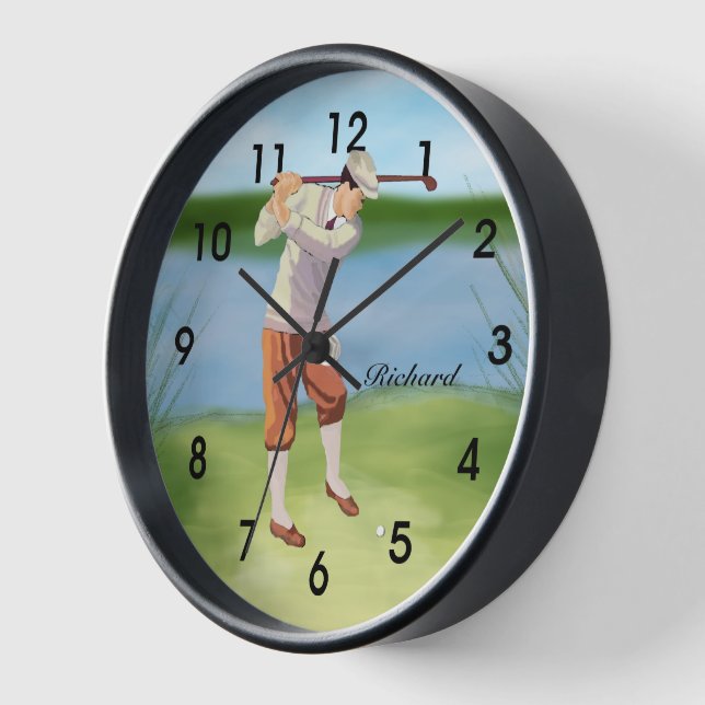 Personalized Vintage Golfer by the Riverbank Clock (Angle)