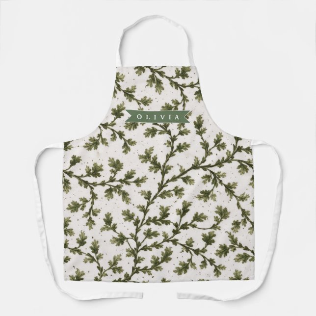 Personalized Vintage Green Garden Botanical Rustic Apron (Front)