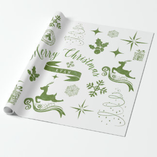 Personalized Vintage Green & White Christmas Wrap Wrapping Paper