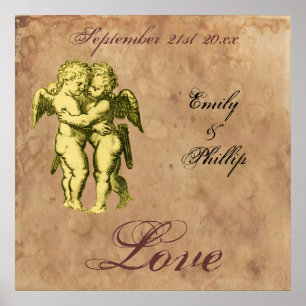 Personalized Vintage Grunge Cherubs Love Poster