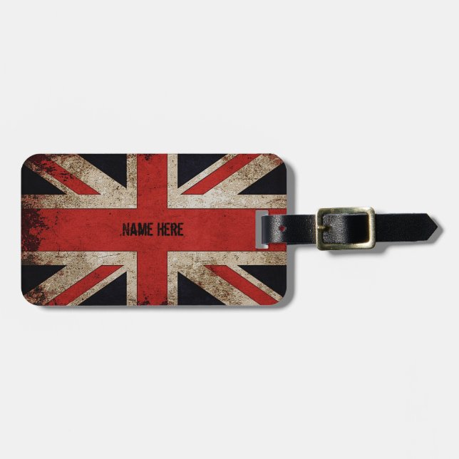 Personalized Vintage Grunge UK Flag Luggage Tag (Front Horizontal)