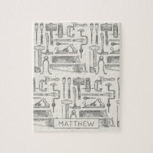 Personalized Vintage Hand Tools Illustrations Jigsaw Puzzle