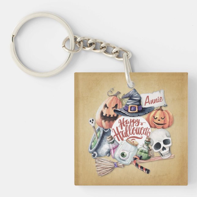 Personalized Vintage Happy Halloween | Keychain (Front)
