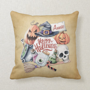 Personalized Vintage Happy Halloween Throw Pillow