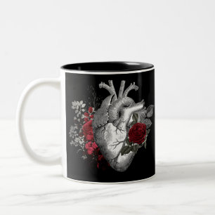 Personalized Vintage heart with red roses gothic T Two-Tone Coffee Mug