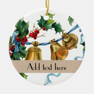 Personalized vintage holly bells Xmas decorations