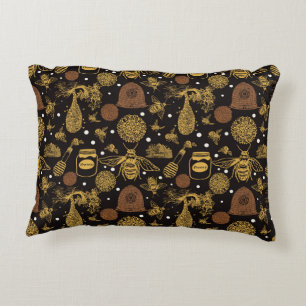 Personalized Vintage Honey Bumblebee Black Accent Pillow