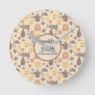 Personalized Vintage Honey Bumblebee Round Clock