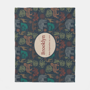 Personalized Vintage Jungle Safari  Fleece Blanket