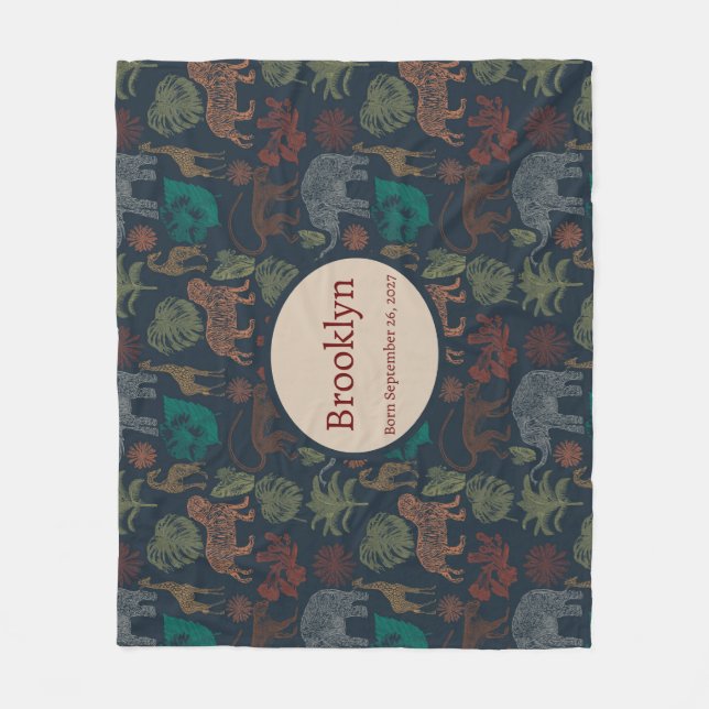 Personalized Vintage Jungle Safari  Fleece Blanket (Front)