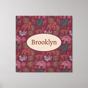 Personalized Vintage Jungle Safari Pink Canvas Print